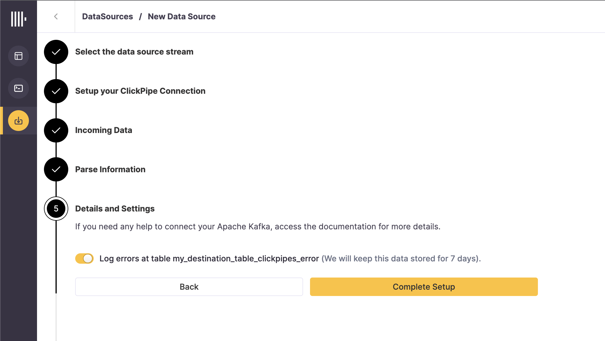 enable error logging table